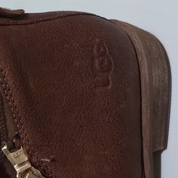 UGG Women’s Glee Brown Leather Ankle Zip Up Bootie Boots 1020262 Size 9 - Picture 4 of 10